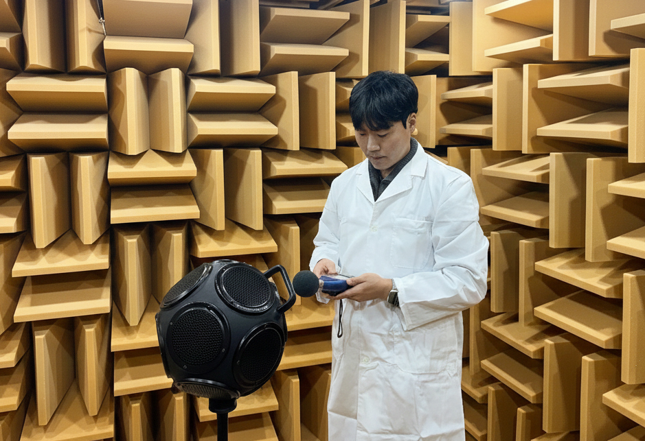 [사진] FITI시험연구원 연구원이 소음 환경측정기기 검사를 진행하고 있다..jpg